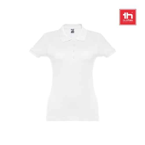 THC EVE WH. Polo manches courtes ceinturé pour femme en coton cardé