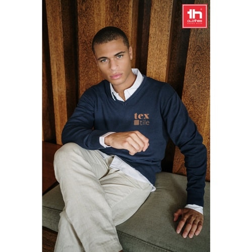 THC MILAN. Pull col V pour homme en coton et polyamide