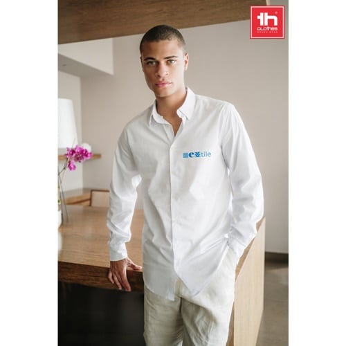 THC PARIS WH. Chemise en popeline à manches longues pour hommes.Couleur blanche