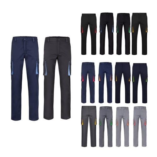 VL FIDES. Pantalon stretch bicolore, multipoches (240g/m²), en coton (46%), EME (38%) et polyester (16%)