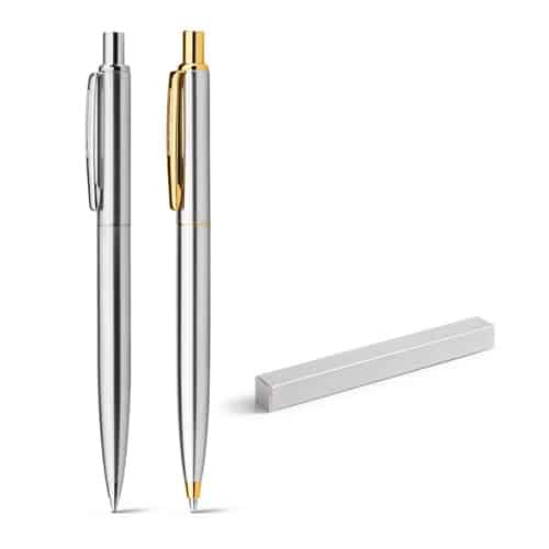 SILVERIO. Stylo à bille en acier Inoxidable avec corps brillant et agrafe