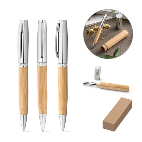 FUJI. Stylo bille en bambou et métal avec étui