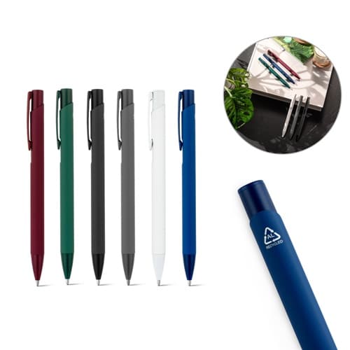 CLINT. Stylo à bille en aluminium recyclé (100% rAL) avec finition en caoutchouc