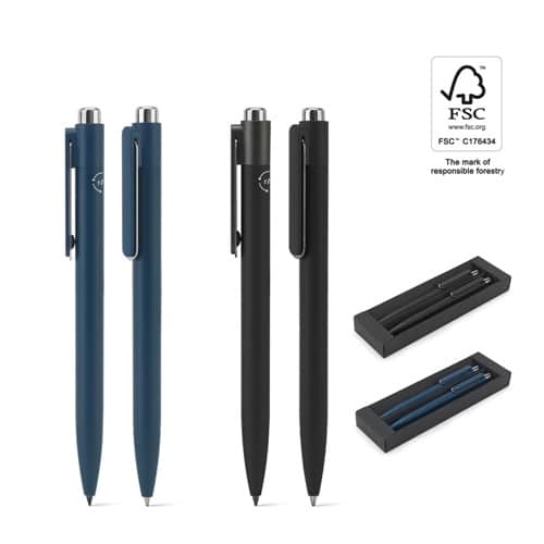 KYLIE SET. Set composé d&rsquo;un stylo à bille et d&rsquo;un stylo sans encre, tous deux en aluminium (94% recyclé)
