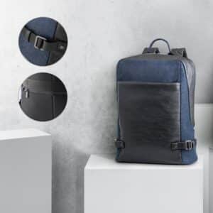DIVERGENT BACKPACK I. Sac à dos pour ordinateur portable jusqu'à 15.6" en denim et PU