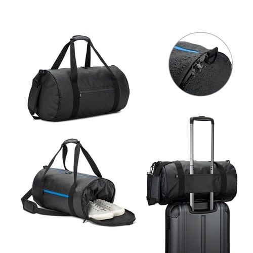 OSASCO SPORT. Sac de sport cylindrique en polyester recyclé haute densité 600D avec compartiment latéral pour les chaussures