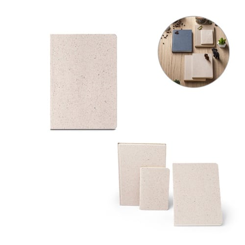 ORGANIC SEMI-RIGID. Bloc-notes A5 avec couverture semi-rigide en matière organique d&rsquo;éléphant (80%)