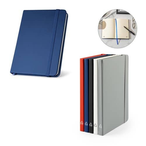 CAMPUS. Cahier A5 à couverture rigide en PU (35% recyclé) avec pages lignées 100% recyclé