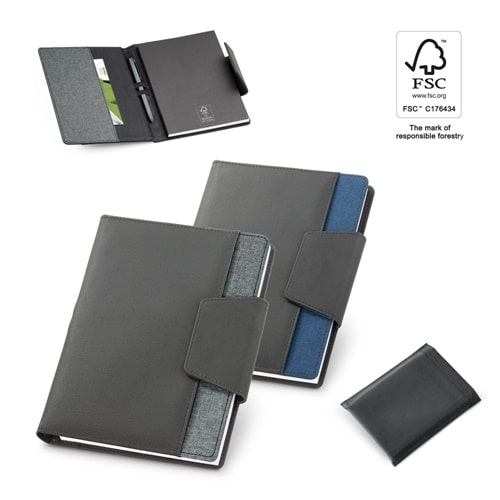 RUSSEL. Couverture en PU et tissu polyester avec bloc-notes A5 avec pages unies