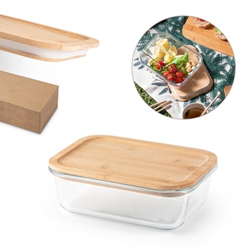 PORTOBELLO. Lunch Box. Boîte hermétique en verre borosilicaté et couvercle en bambou 1000 mL