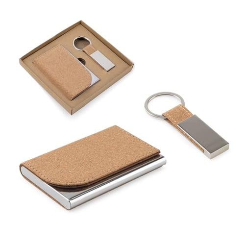 GOSLING. Set composé d&rsquo;un porte-cartes et d&rsquo;un porte-clés, tous deux en métal et en liège