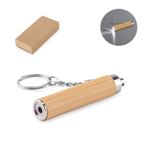 RACHEL. Porte-clés en bambou et ABS avec lampe torche LED