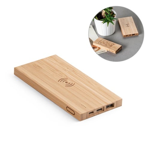 FITCH. Power bank 5 000 mAh avec chargeur sans fil 5W en bambou
