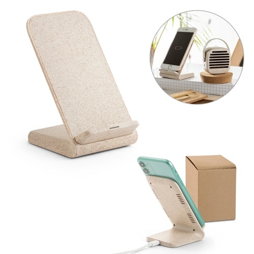 ENGLERT. Support pour smartphone avec chargeur sans fil rapide 10W en ABS recyclé (70 % rABS) et fibre de paille de blé
