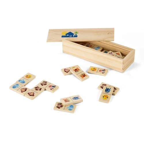 DOMIN. Jeu de dominos en bois pour enfants avec 28 des dessins d&rsquo;animaux