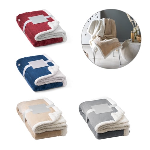 HEIDEN. Couverture polaire réversible (190 g/m²) avec ruban de satin et carte personnalisée