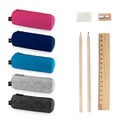 NOMAD. Trousse multi-usages en feutre recyclé (100% rPET) avec règle, crayons, gomme et taille-crayon