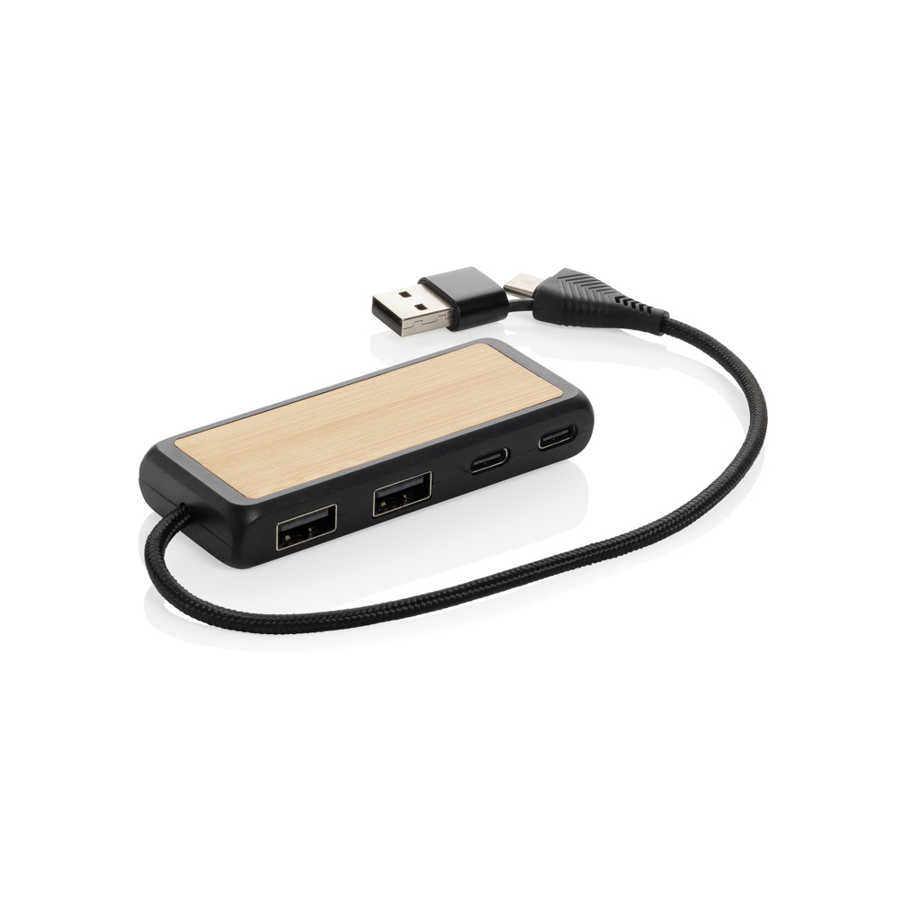 Hub USB à double entrée en plastique et en bambou  RCS Link