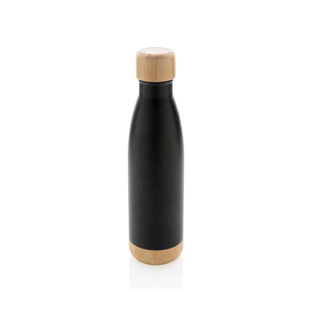 Bouteille isotherme en acier avec finition bambou