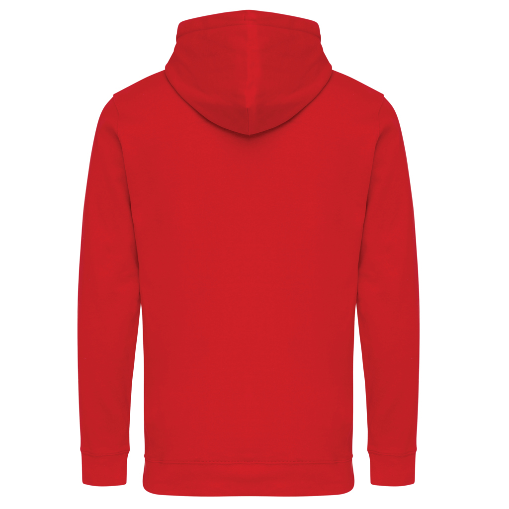 Sweat à capuche rouge vu de dos