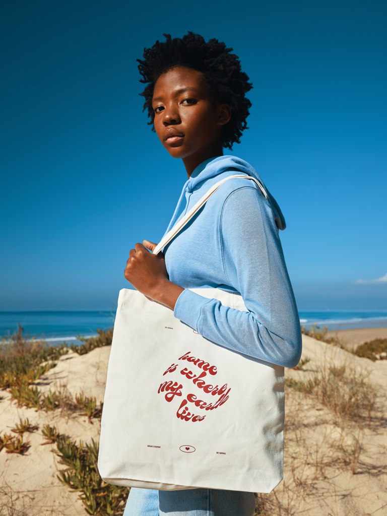 Personne avec tote bag sur la plage ensoleillée