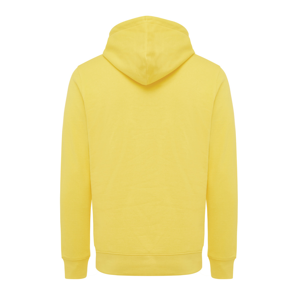 Sweat à capuche jaune vu de dos