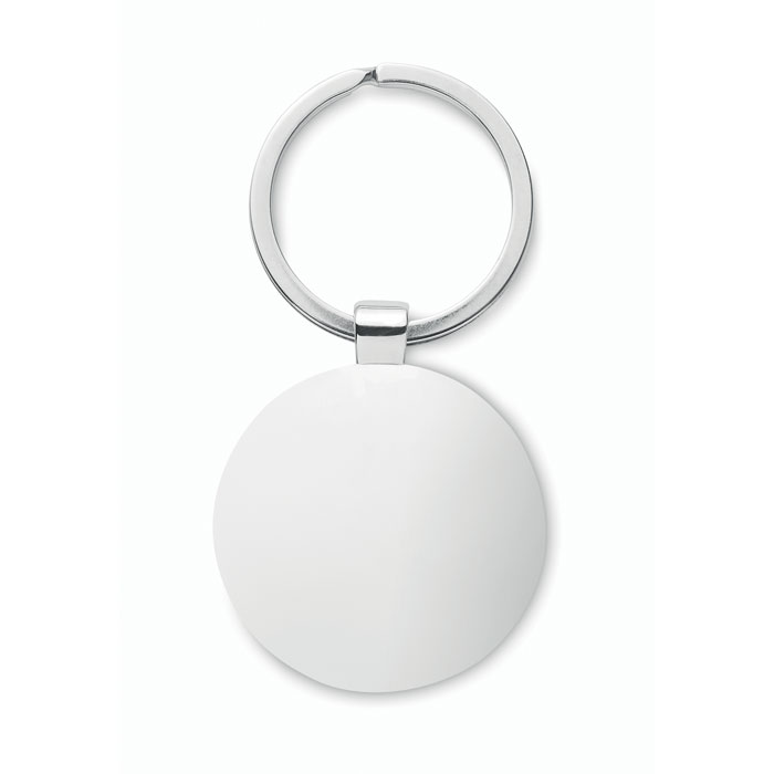 Porte-clés rond blanc en métal brillant