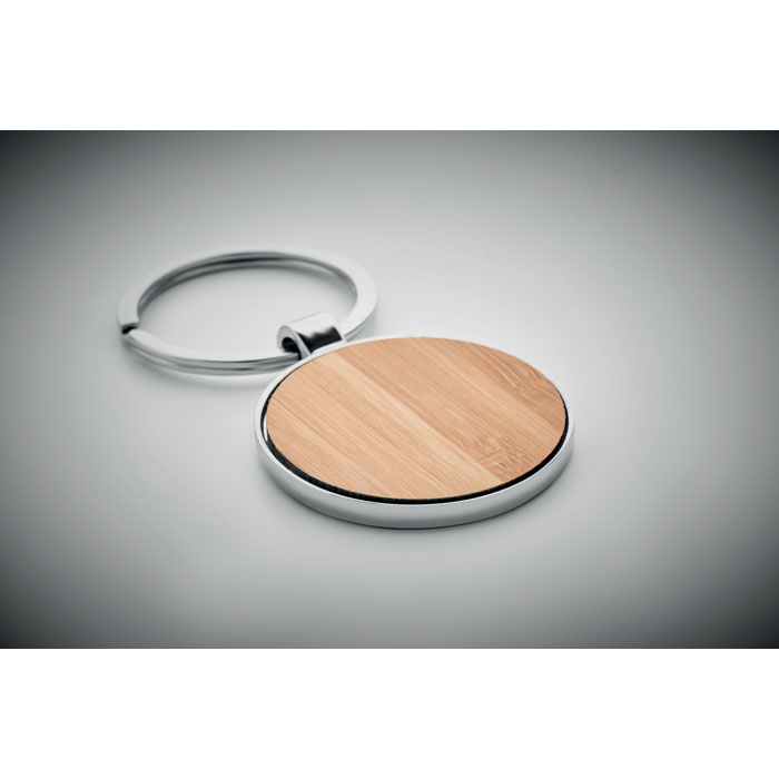 Porte-clés rond en bois et métal
