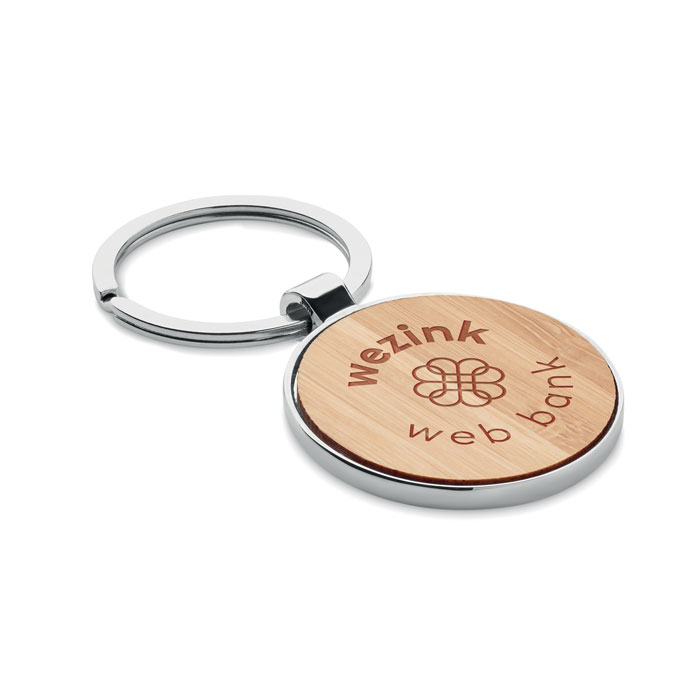 Porte-clés rond en bambou et métal