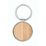 Porte-clés rond en bois et métal argenté