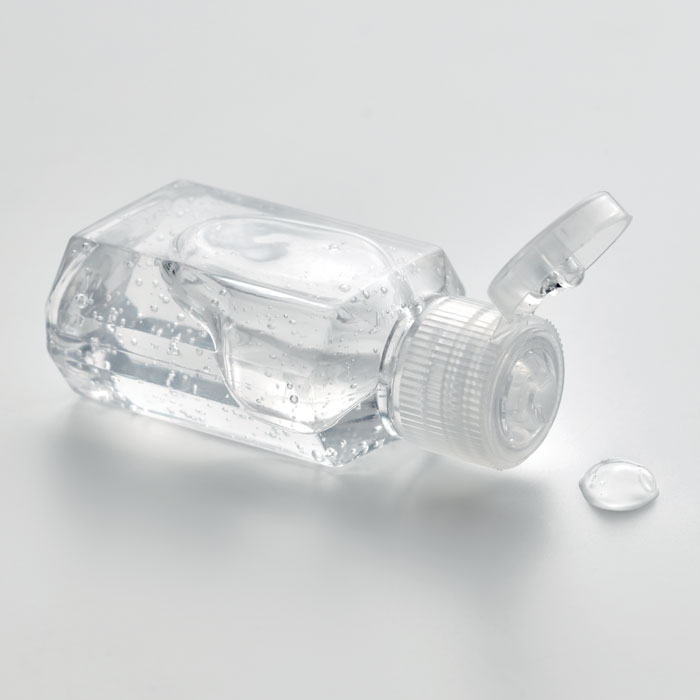 Flacon de gel hydroalcoolique transparent ouvert