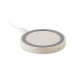 Chargeur sans fil rond beige connecté par câble
