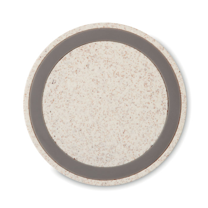 Assiette ronde beige à bord gris foncé
