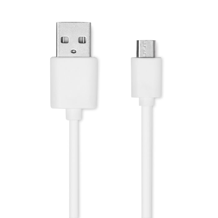 Câble USB blanc avec connecteur micro-USB