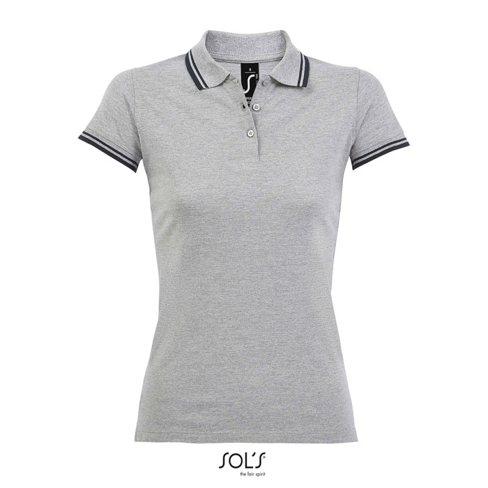 Polo gris femme avec col à boutons