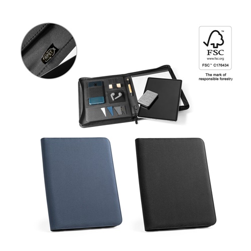 EMERGE FOLDER. Porte documents A4 en 300D polyester recyclé (100% rPET) avec fermeture éclair