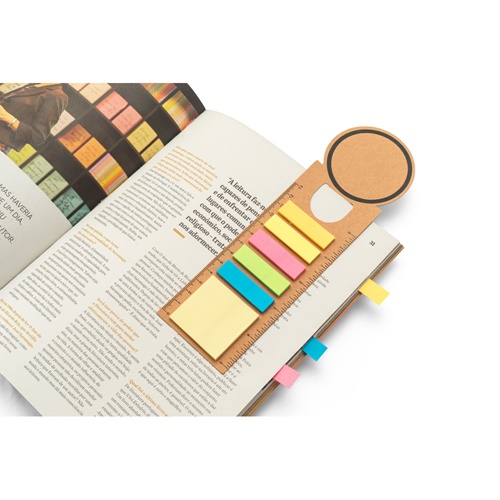 Règle marque-page avec notes adhésives colorées