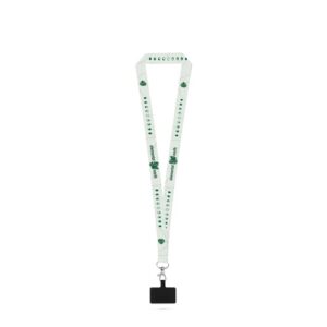 Lanière blanche avec logo vert et badge noir