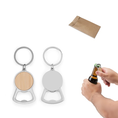 MEEKO. Porte-clés en fer de forme ronde en zinc et bambou
