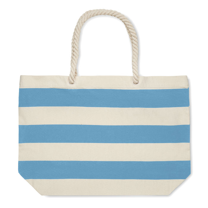 Sac de plage rayé bleu et beige
