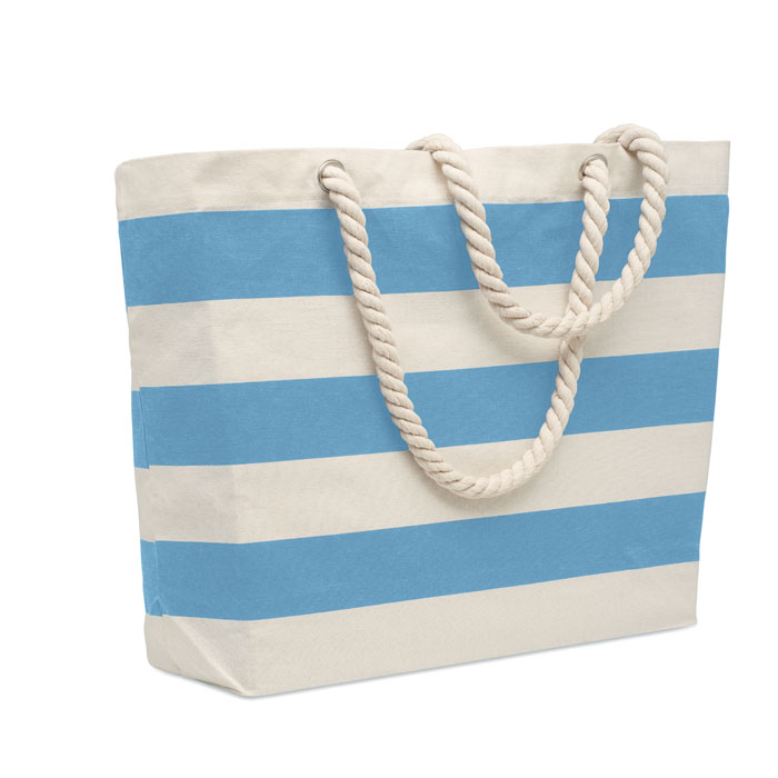 Sac de plage à rayures bleues et blanches