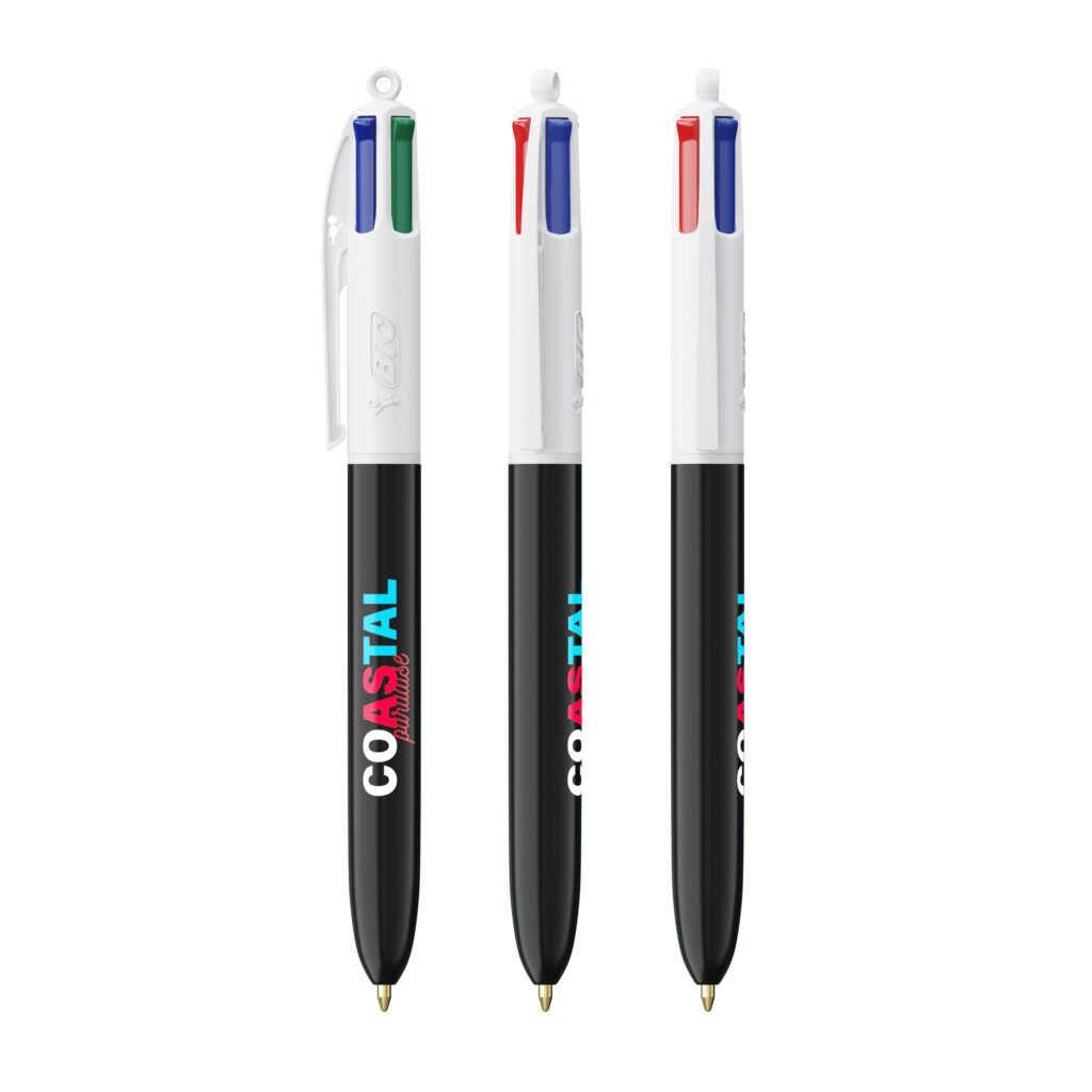 Stylos quatre couleurs à corps noir et blanc