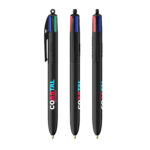 Stylo bille noir à quatre couleurs.