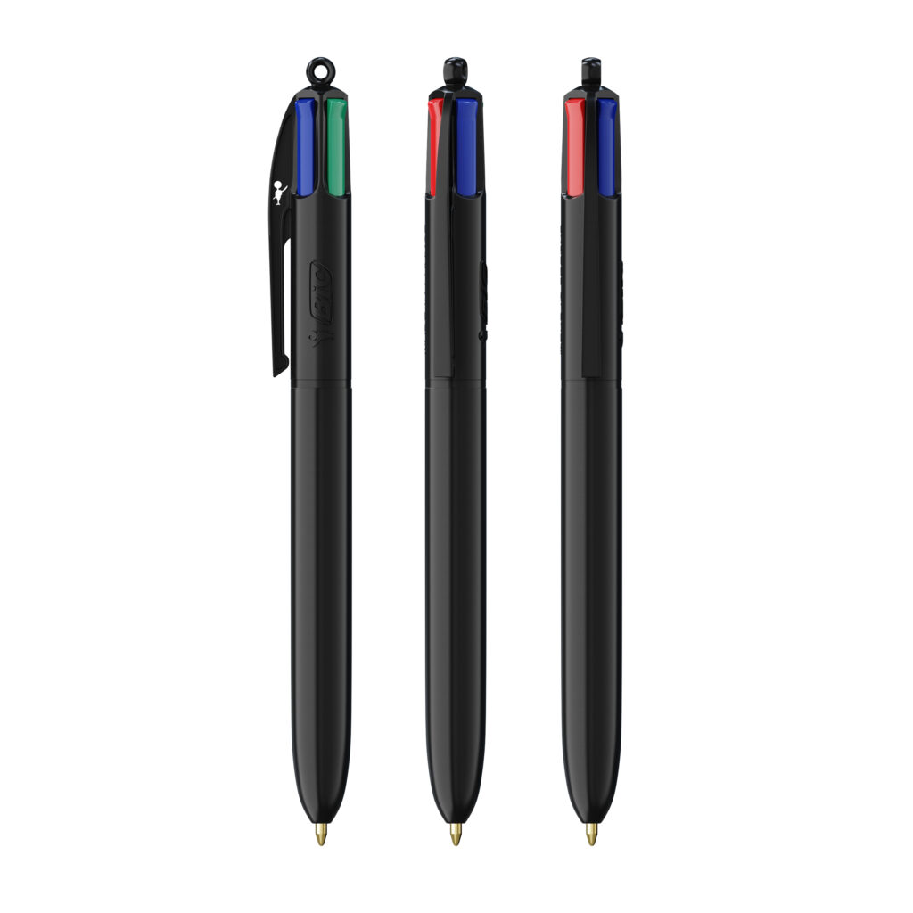 Stylos noirs quatre couleurs rouge bleu vert noir