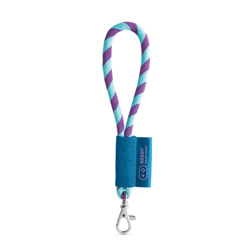 Dragonne rayée turquoise et violette avec mousqueton