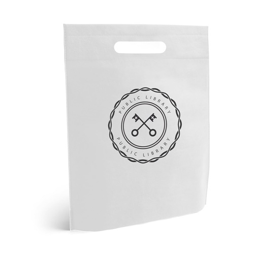 Sac blanc avec logo bibliothèque et clés croisées