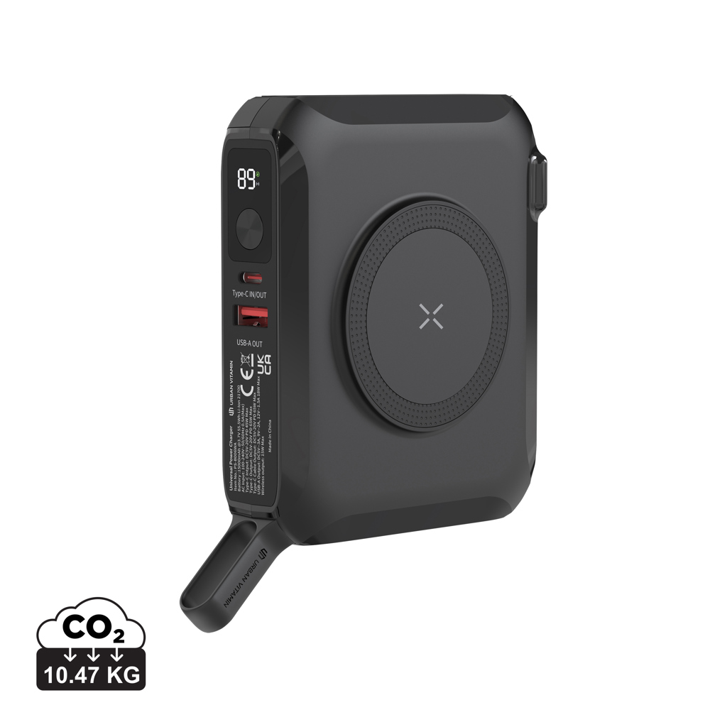 Batterie externe noire avec charge sans fil intégrée
