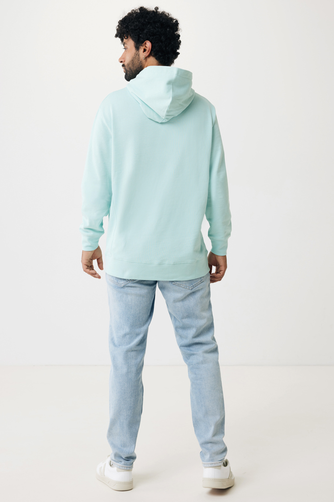 Homme portant sweat à capuche vert clair vue de dos