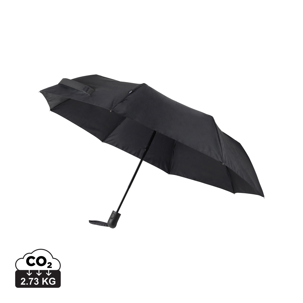 Parapluie noir pliant ouvert sur fond blanc