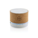 Enceinte Bluetooth cylindrique en liège avec LED bleue
